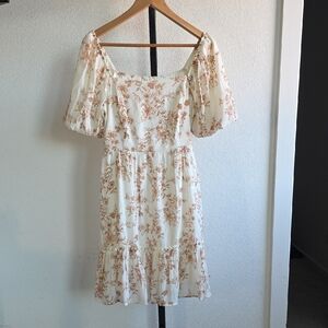 Blu Pepper Cream and Brown Floral  Dress Perfect For Spring/Summer
